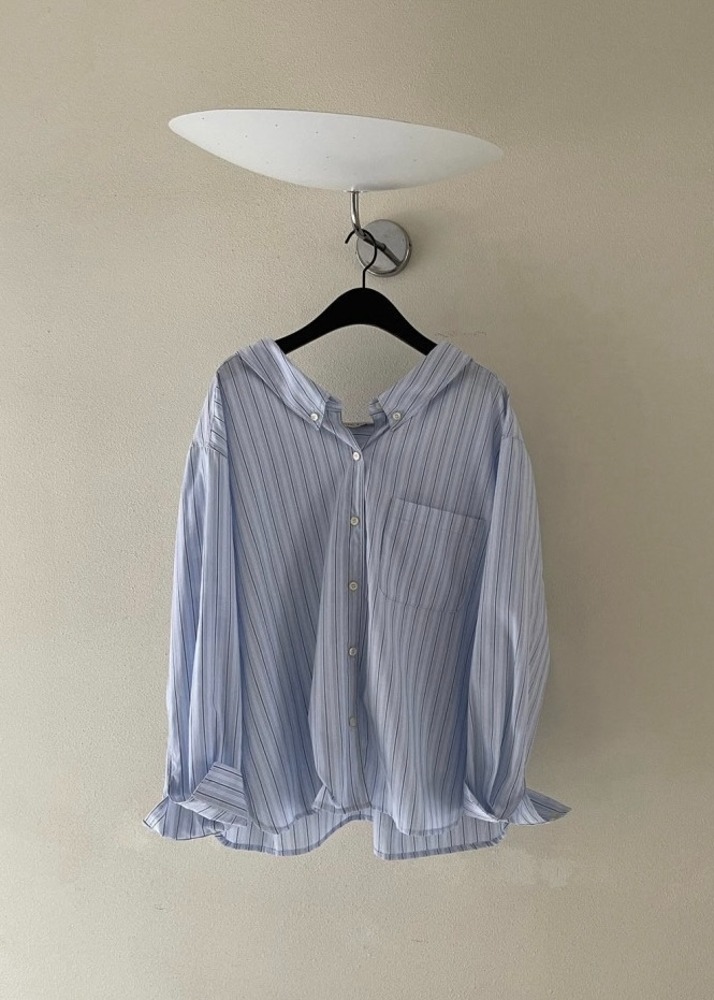 (배송1-2일소요) 베이 셔츠 스트라이프 2col 루즈핏 라인 배색 심플 간절기 봄 가을 출근 오피스 데일리 룩