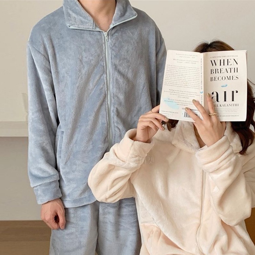 [무배]밍크 집업 수면 잠옷 세트 커플 파자마 홈웨어