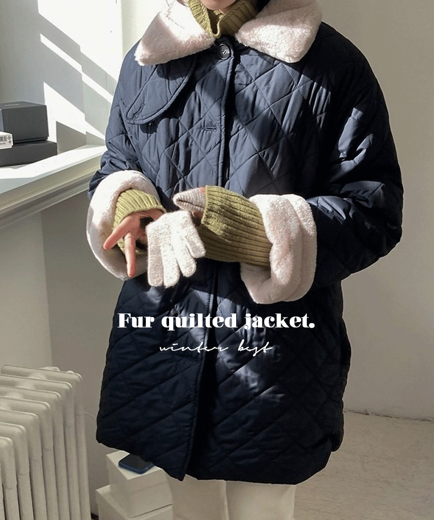 [당일배송] 퍼 카라 누빔 겨울코트 하프코트 숏 퀼팅 야상 자켓 (밍크퍼안감)