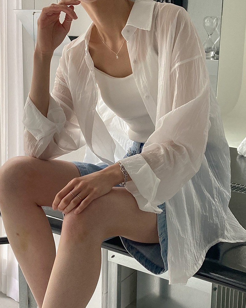 썸머 시스루 긴팔 셔츠 3color 여름 루즈핏 여성 데일리룩 휴가룩