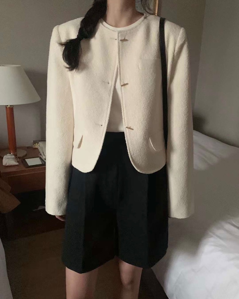 아뜰리에 트위드 자켓 3col 노카라 라운드 숏 가을 아우터 여성 재킷