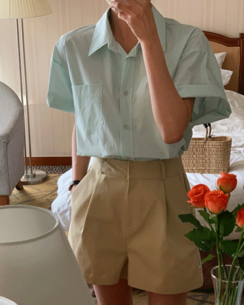 (반팔셔츠/여름BEST🌿) 보이 셔츠 5col 썸머 반팔 여름셔츠 컬러 남방 베이직 심플 무지 롤업 기본 박시핏 루즈핏 오버핏