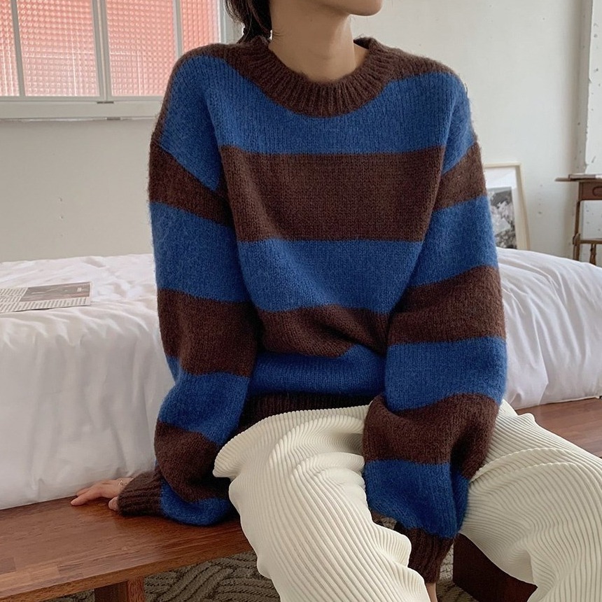 [무배]단가라 알파카 울 니트 스트라이프 스웨터  3color